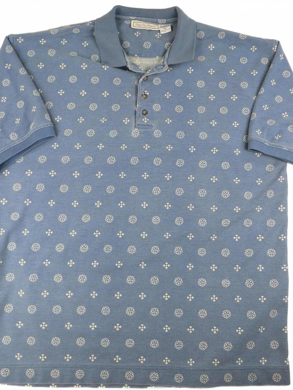 Vintage Bugle Boy Blue Patterned Short Sleeve Polo Shirt XXL
